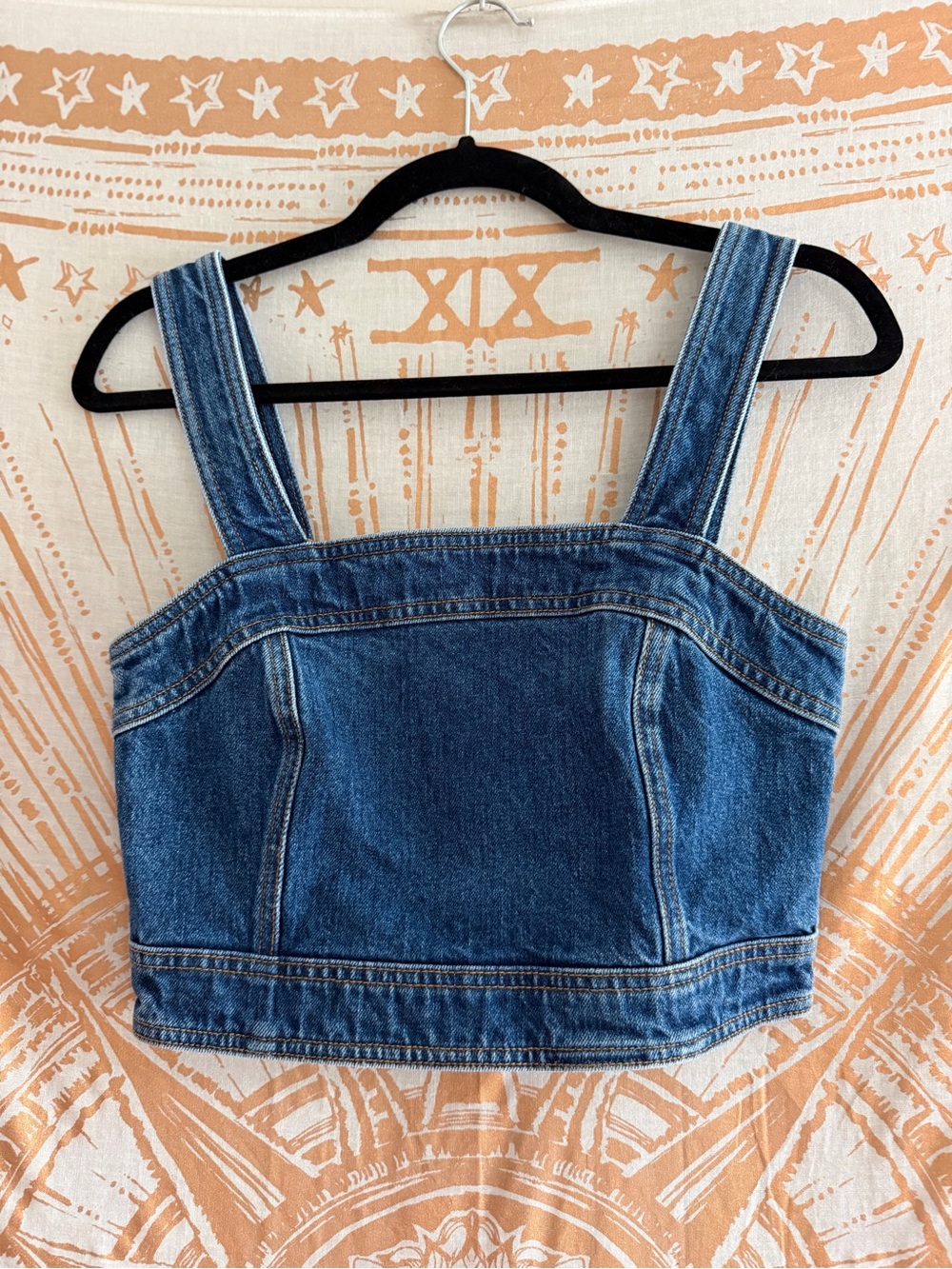 Sézane Hermance Top Dark Blue Denim Crop Top